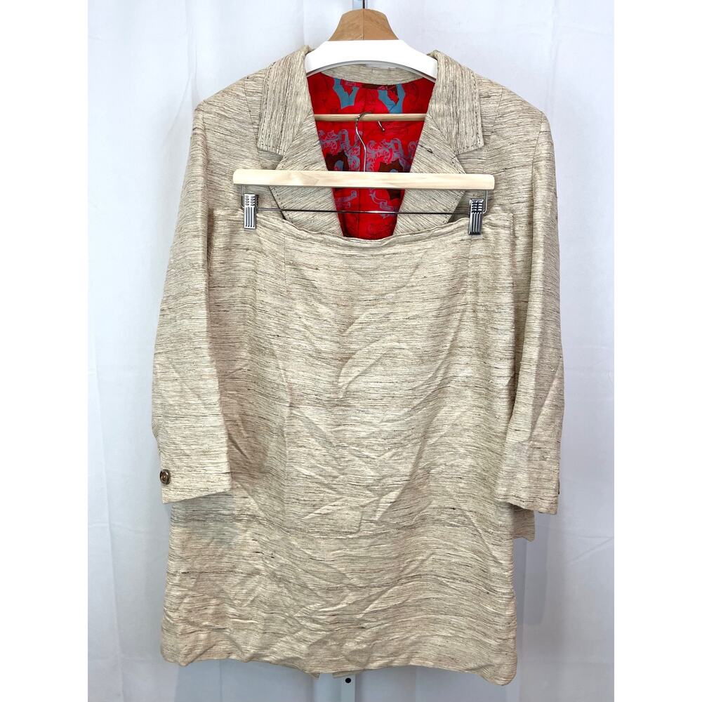 Emilio Pucci Beige Linen-Blend Blazer with Red Printed Lining